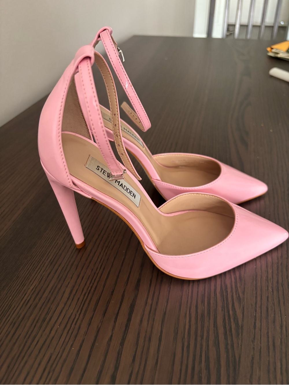Steve Madden Pink Pointed-Toe Ankle-Strap Stiletto Heels